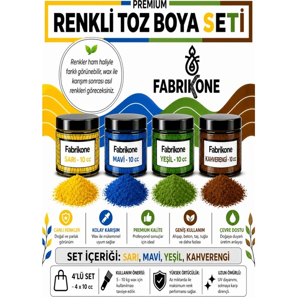 Toz Mum Boyası Seti 10 cc 4’lü – Soya & Parafin Wax Için – Sarı, Mavi, Yeşil, Kahverengi BKFAB4SRMYKH10G ürün görseli 1
