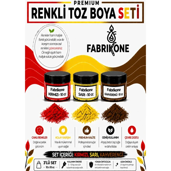 3'lü Set Premium Parafin Soya Wax Toz Mum Boyası Hobi Seti - 10 cc (Kırmızı, Sarı, Kahverengi) BKFAB3KSRKH10G ürün görseli 1