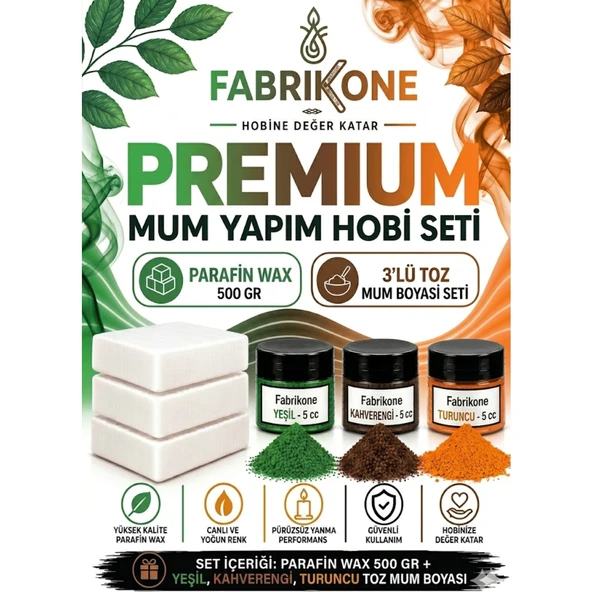 Premium Mum Yapım Hobi Seti - Parafin Wax 500 gr - 3'lü Toz Mum Boyası Seti - Yeşil, Kahverengi, Turuncu BKFABPW5003YKHT ürün görseli 1