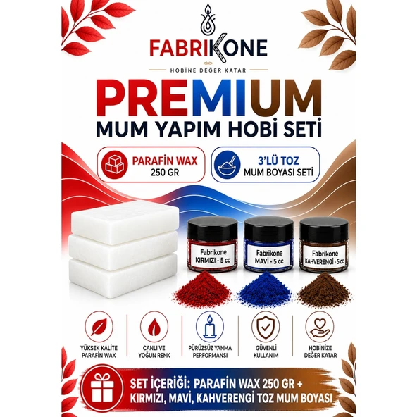 Premium Mum Yapım Hobi Seti - Parafin Wax 250 gr - 3'lü Toz Mum Boyası Seti - Kırmızı, Mavi, Kahverengi BKFABPW2503KMKH ürün görseli 1