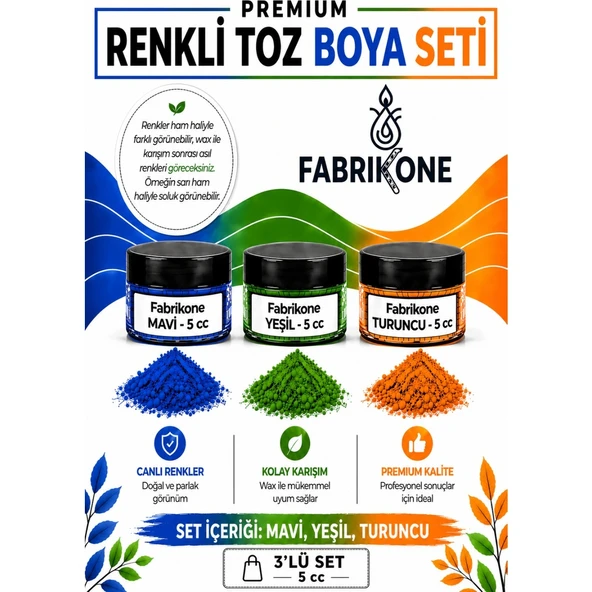 3'lü Set Premium Parafin Soya Wax Toz Mum Boyası Hobi Seti - 5 cc (Mavi, Yeşil, Turuncu) BKFAB3MYT5G ürün görseli 1