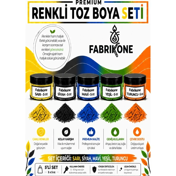 5'li Set Premium Parafin Soya Wax Toz Mum Boyası Hobi Seti - 5 cc (Sarı, Siyah, Mavi, Yeşil, Turuncu) BKFAB5SRSMYT5G ürün görseli 1