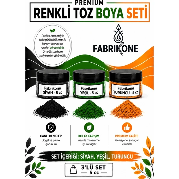 3'lü Set Premium Parafin Soya Wax Toz Mum Boyası Hobi Seti - 5 cc (Siyah, Yeşil, Turuncu) BKFAB3SYT5G ürün görseli 1