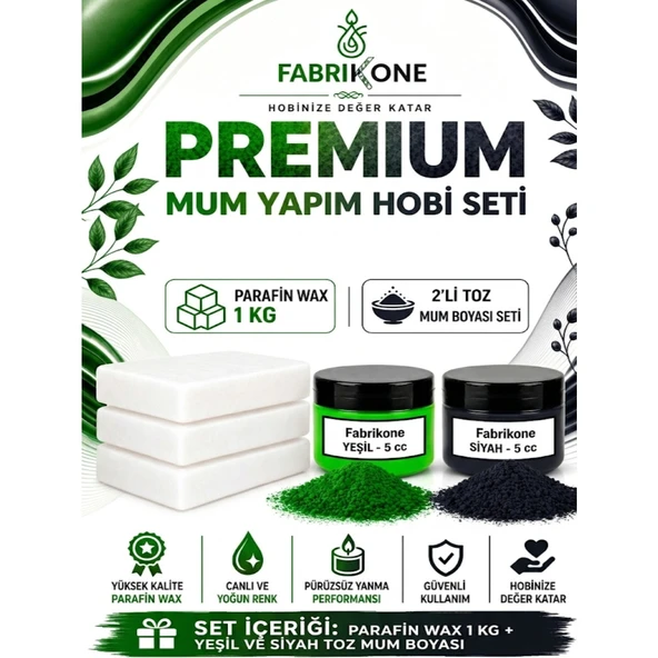 Premium Mum Yapım Hobi Seti - Parafin Wax 1 kg - 2'li Toz Mum Boyası Seti - Yeşil, Siyah BKFABPW1KG2YS ürün görseli 1