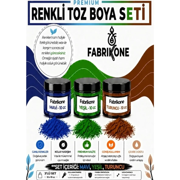 3'lü Set Premium Parafin Soya Wax Toz Mum Boyası Hobi Seti - 10 cc (Mavi, Yeşil, Turuncu) BKFAB3MYT10G ürün görseli 1