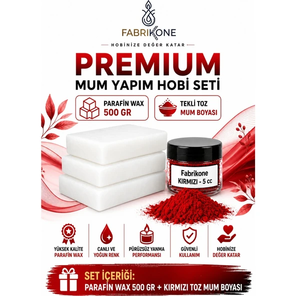 Premium Mum Yapım Hobi Seti - Parafin Wax 500 gr - Tekli Toz Mum Boyası - Kırmızı BKFABPW5001K ürün görseli 1