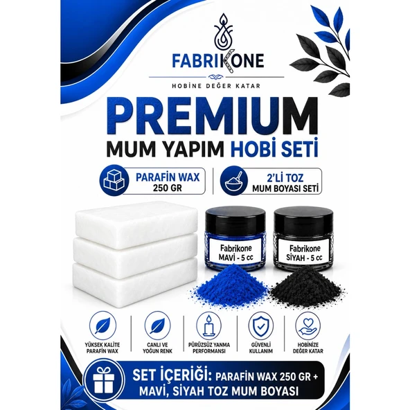 Premium Mum Yapım Hobi Seti - Parafin Wax 250 gr - 2'li Toz Mum Boyası Seti - Mavi, Siyah BKFABPW2502MS ürün görseli 1