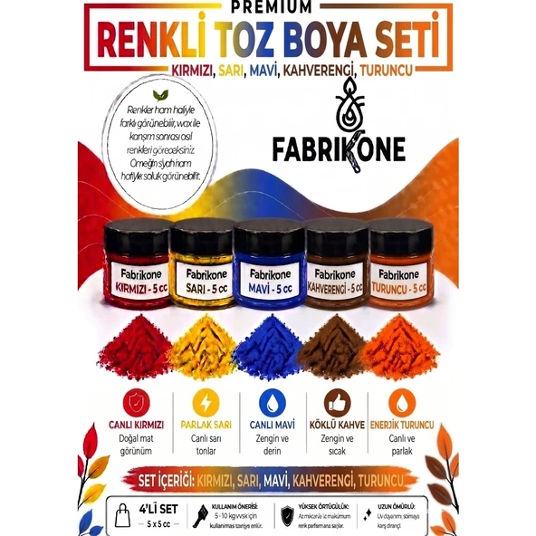 5'li Set Premium Parafin Soya Wax Toz Mum Boyası Hobi Seti - 5 cc (Kırmızı, Sarı, Mavi, Kahverengi, Turuncu) BKFAB5KSRMKHT5G ürün görseli 1