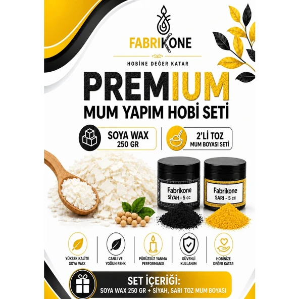 Premium Mum Yapım Hobi Seti - Soya Wax 250 gr - 2'li Toz Mum Boyası Seti - Siyah, Sarı BKFABSW2502SSR ürün görseli 1