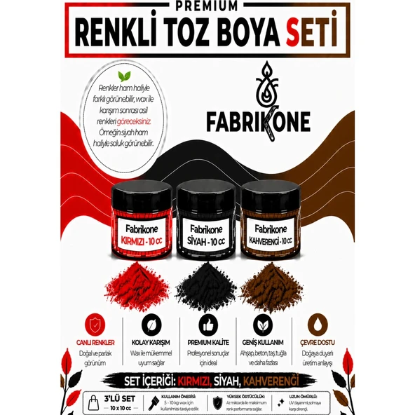 3'lü Set Premium Parafin Soya Wax Toz Mum Boyası Hobi Seti - 10 cc (Kırmızı, Siyah, Kahverengi) BKFAB3KSKH10G ürün görseli 1