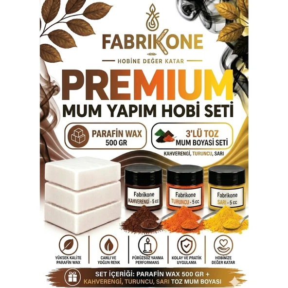 Premium Mum Yapım Hobi Seti - Parafin Wax 500 gr - 3'lü Toz Mum Boyası Seti - Kahverengi, Turuncu, Sarı BKFABPW5003KHTSR ürün görseli 1