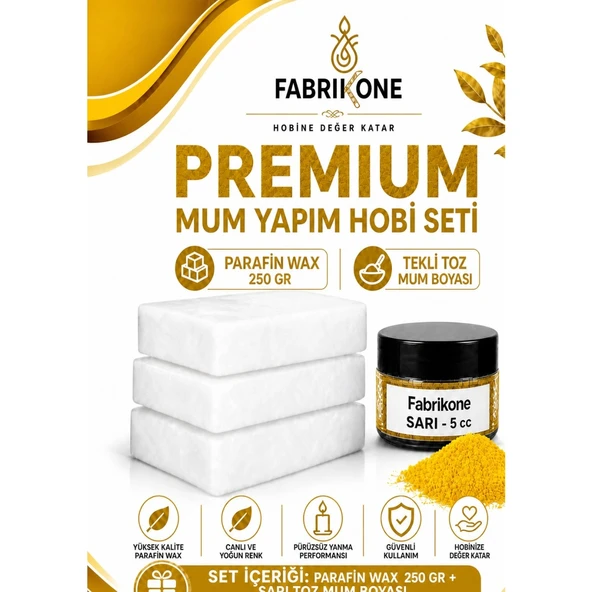 Premium Mum Yapım Hobi Seti - Parafin Wax 250 gr - Tekli Toz Mum Boyası - Sarı BKFABPW2501SR ürün görseli 1