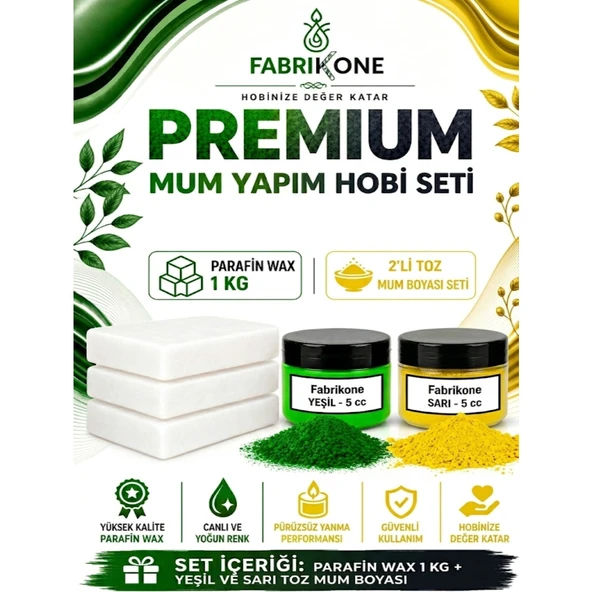 Premium Mum Yapım Hobi Seti - Parafin Wax 1 kg - 2'li Toz Mum Boyası Seti - Yeşil, Sarı BKFABPW1KG2YSR ürün görseli 1