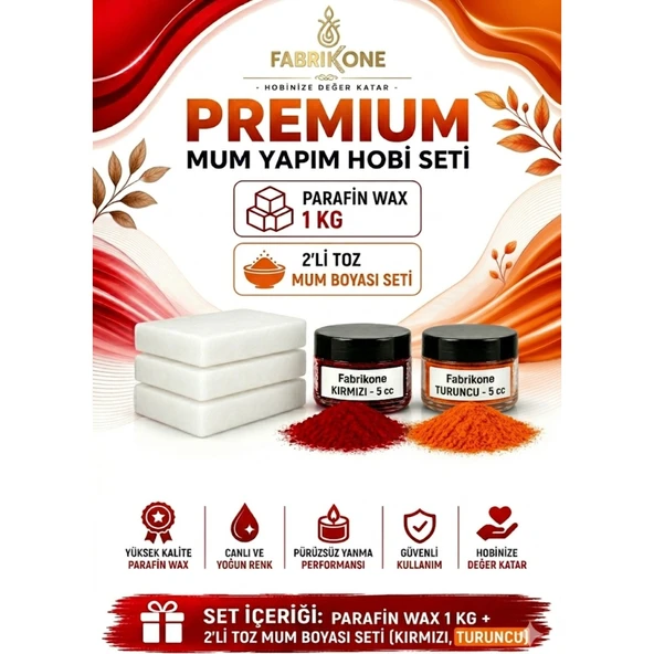Premium Mum Yapım Hobi Seti - Parafin Wax 1 kg - 2'li Toz Mum Boyası Seti - Kırmızı, Turuncu BKFABPW1KG2KT ürün görseli 1