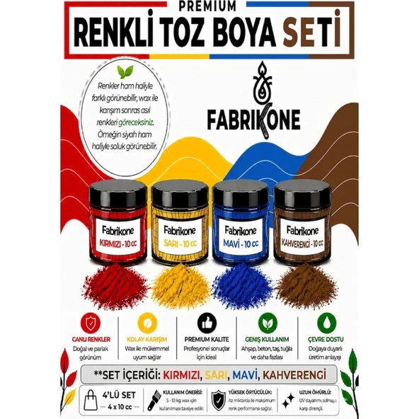 Toz Mum Boyası Seti 10 cc 4’lü – Soya & Parafin Wax Için – Kırmızı, Sarı, Mavi, Kahverengi BKFAB4KSRMKH10G ürün görseli 1