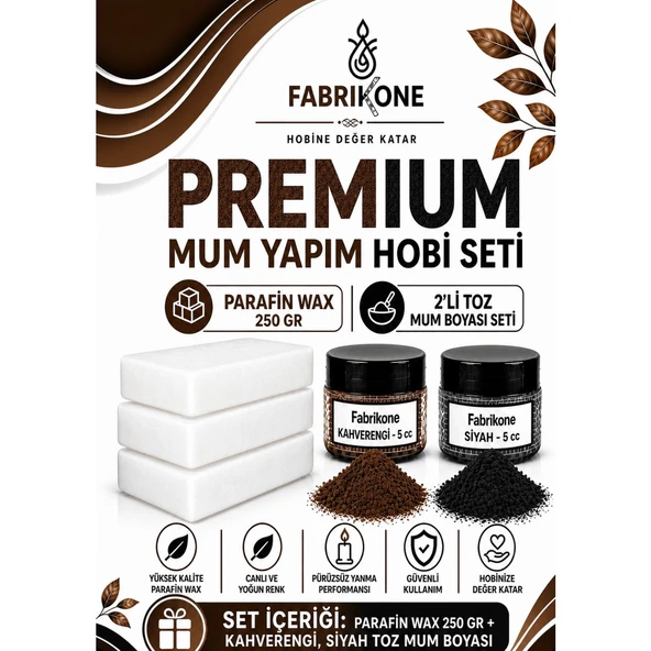 Premium Mum Yapım Hobi Seti - Parafin Wax 250 gr - 2'li Toz Mum Boyası Seti - Kahverengi, Siyah BKFABPW2502KHS ürün görseli 1