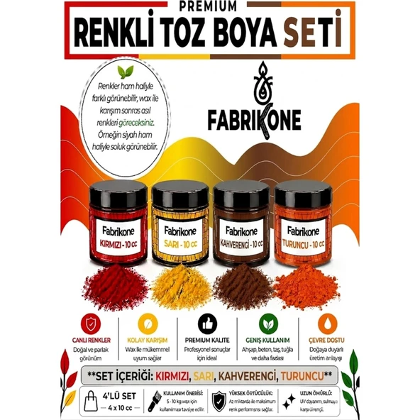 Toz Mum Boyası Seti 10 cc 4’lü – Soya & Parafin Wax Için – Kırmızı, Sarı, Kahverengi, Turuncu BKFAB4KSRKHT10G ürün görseli 1