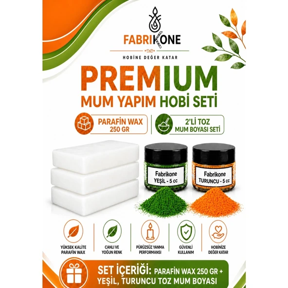 Premium Mum Yapım Hobi Seti - Parafin Wax 250 gr - 2'li Toz Mum Boyası Seti - Yeşil, Turuncu BKFABPW2502YT ürün görseli 1
