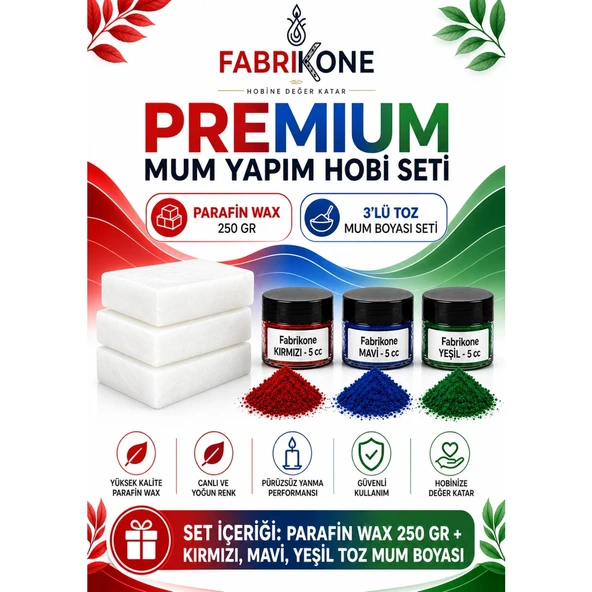 Premium Mum Yapım Hobi Seti - Parafin Wax 250 gr - 3'lü Toz Mum Boyası Seti - Kırmızı, Mavi, Yeşil BKFABPW2503KMY ürün görseli 1