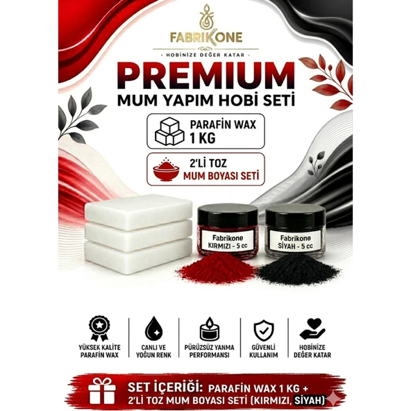 Premium Mum Yapım Hobi Seti - Parafin Wax 1 kg - 2'li Toz Mum Boyası Seti - Kırmızı, Siyah BKFABPW1KG2KS ürün görseli 1