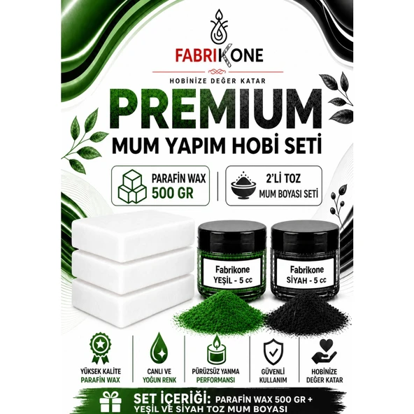 Premium Mum Yapım Hobi Seti - Parafin Wax 500 gr - 2'li Toz Mum Boyası Seti - Yeşil, Siyah BKFABPW5002YS ürün görseli 1
