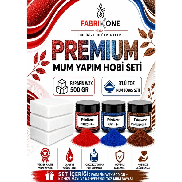 Premium Mum Yapım Hobi Seti - Parafin Wax 500 gr - 3'lü Toz Mum Boyası Seti - Kırmızı, Mavi, Kahverengi BKFABPW5003KMKH ürün görseli 1