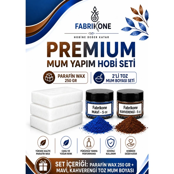 Premium Mum Yapım Hobi Seti - Parafin Wax 250 gr - 2'li Toz Mum Boyası Seti - Mavi, Kahverengi BKFABPW2502MKH ürün görseli 1