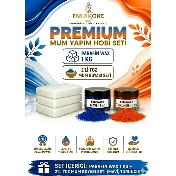 Premium Mum Yapım Hobi Seti - Parafin Wax 1 kg - 2'li Toz Mum Boyası Seti - Mavi, Turuncu BKFABPW1KG2MT ürün görseli 1