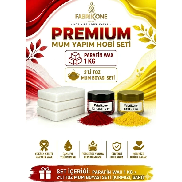 Premium Mum Yapım Hobi Seti - Parafin Wax 1 kg - 2'li Toz Mum Boyası Seti - Kırmızı, Sarı BKFABPW1KG2KSR ürün görseli 1