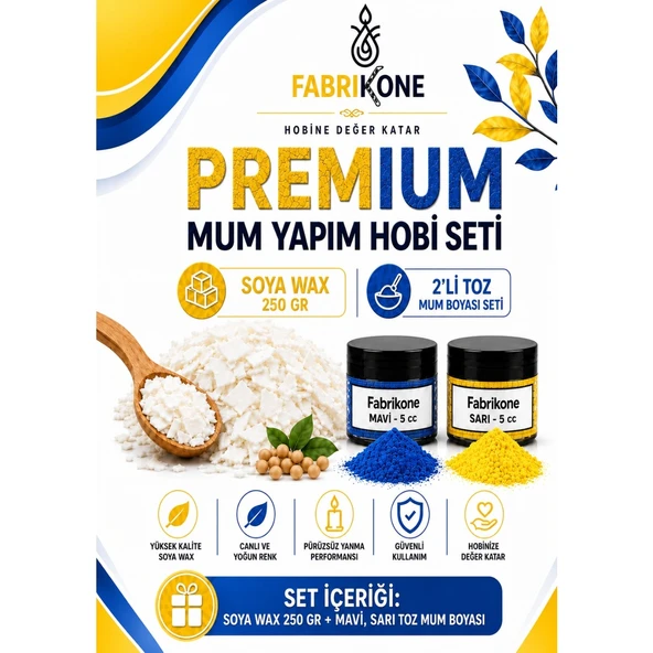 Premium Mum Yapım Hobi Seti - Soya Wax 250 gr - 2'li Toz Mum Boyası Seti - Mavi, Sarı BKFABSW2502MSR ürün görseli 1