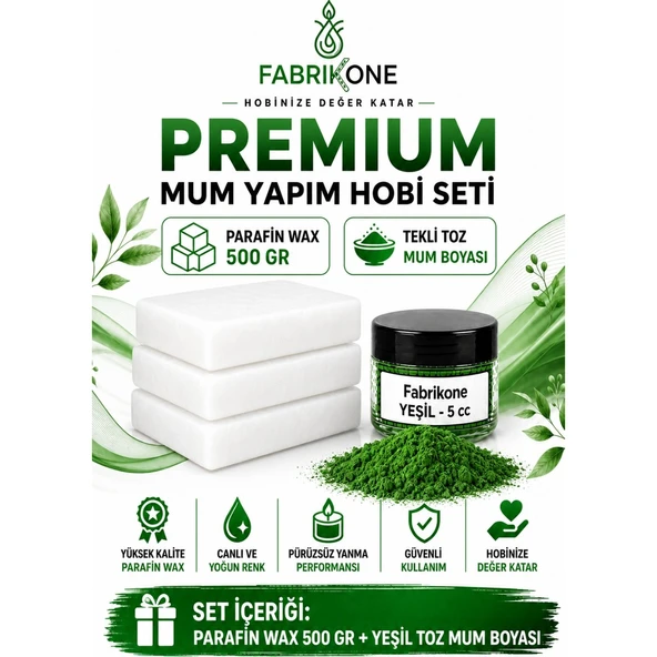 Premium Mum Yapım Hobi Seti - Parafin Wax 500 gr - Tekli Toz Mum Boyası - Yeşil BKFABPW5001Y ürün görseli 1