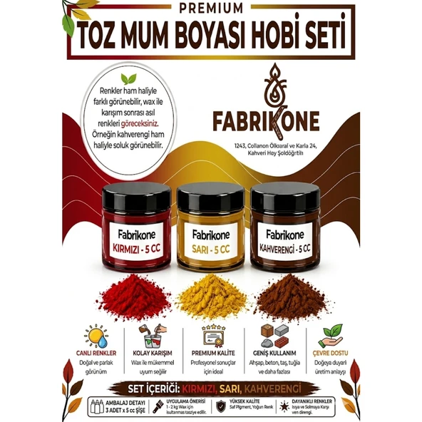 3'lü Set Premium Parafin Soya Wax Toz Mum Boyası Hobi Seti - 5 cc (Kırmızı, Sarı, Kahverengi) BKFAB3KSRKH5G ürün görseli 1
