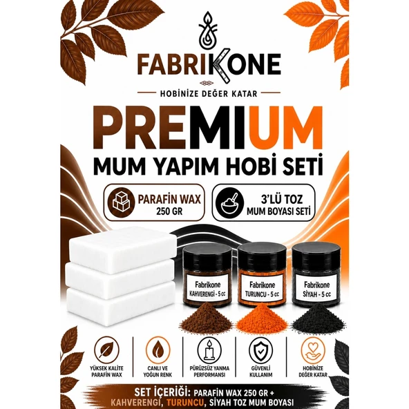 Premium Mum Yapım Hobi Seti - Parafin Wax 250 gr - 3'lü Toz Mum Boyası Seti - Kahverengi, Turuncu, Siyah BKFABPW2503KHTS ürün görseli 1
