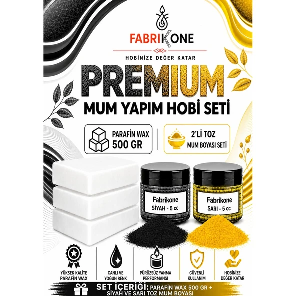 Premium Mum Yapım Hobi Seti - Parafin Wax 500 gr - 2'li Toz Mum Boyası Seti - Siyah, Sarı BKFABPW5002SSR ürün görseli 1