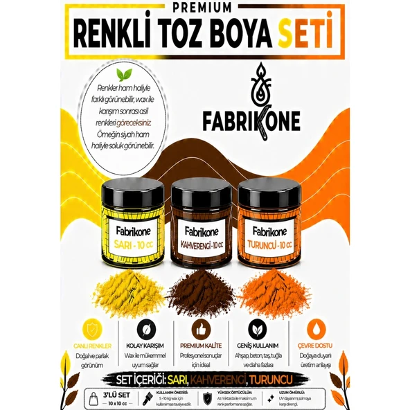 3'lü Set Premium Parafin Soya Wax Toz Mum Boyası Hobi Seti - 10 cc (Sarı, Kahverengi, Turuncu) BKFAB3SRKHT10G ürün görseli 1
