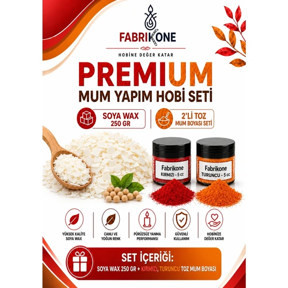 Premium Mum Yapım Hobi Seti - Soya Wax 250 gr - 2'li Toz Mum Boyası Seti - Kırmızı, Turuncu BKFABSW2502KT ürün görseli 1
