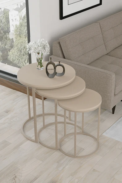 ECOL DESİNGS 3lü Lüx Zigon Sehpa Cappuccino ürün görseli 1