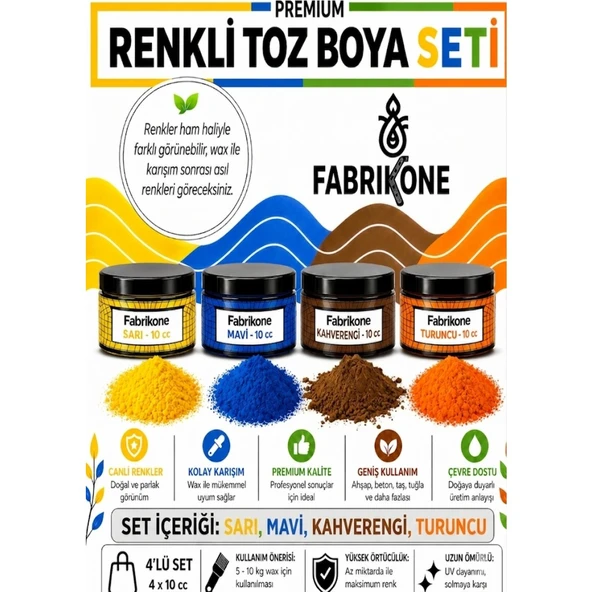 Toz Mum Boyası Seti 10 cc 4’lü – Soya & Parafin Wax Için – Sarı, Mavi, Kahverengi, Turuncu BKFAB4SRMKHT10G ürün görseli 1