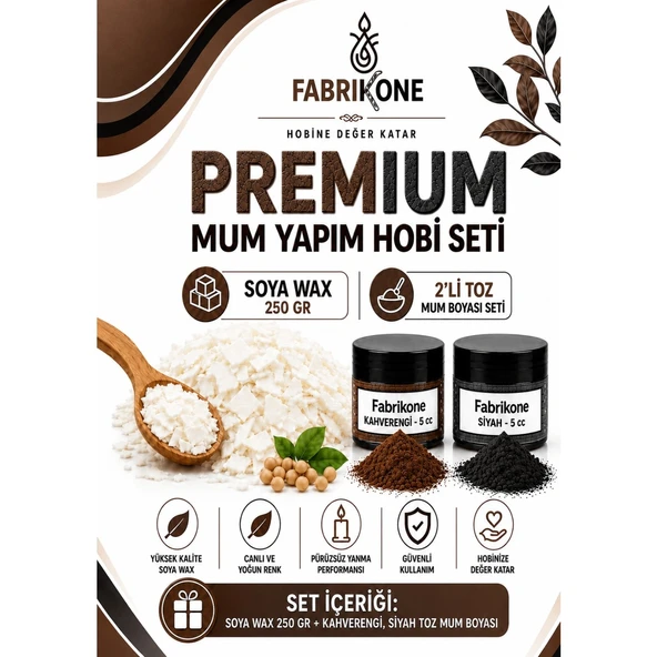 Premium Mum Yapım Hobi Seti - Soya Wax 250 gr - 2'li Toz Mum Boyası Seti - Kahverengi, Siyah BKFABSW2502KHS ürün görseli 1