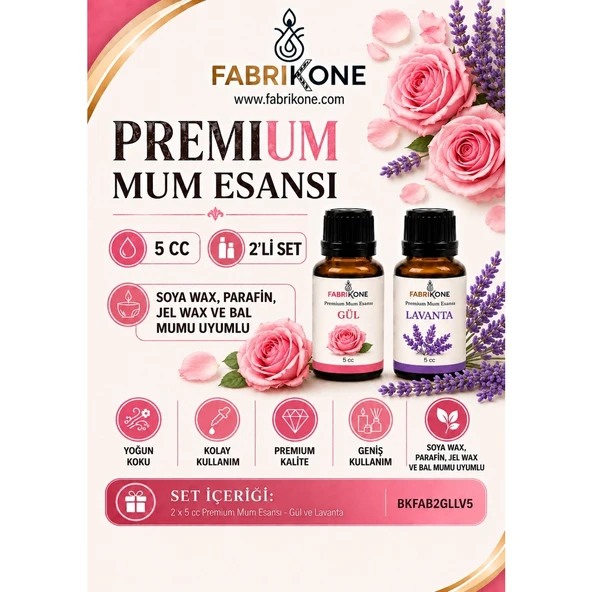 Premium Mum Esansı 5 cc 2'li Set - Gül, Lavanta - Soya Wax, Parafin, Jel Wax ve Bal Mumu Uyumlu BKFAB2GLLV5 ürün görseli 1