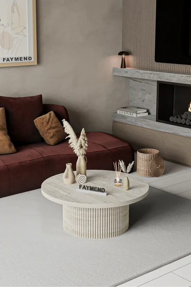 FAYMEND KOOKY Modern Yuvarlak Traverten Ahşap Orta ürün görseli 1