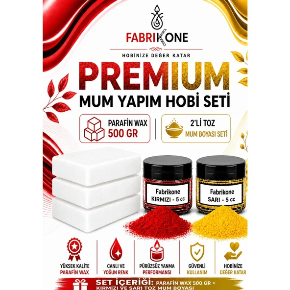 Premium Mum Yapım Hobi Seti - Parafin Wax 500 gr - 2'li Toz Mum Boyası Seti - Kırmızı, Sarı BKFABPW5002KSR ürün görseli 1