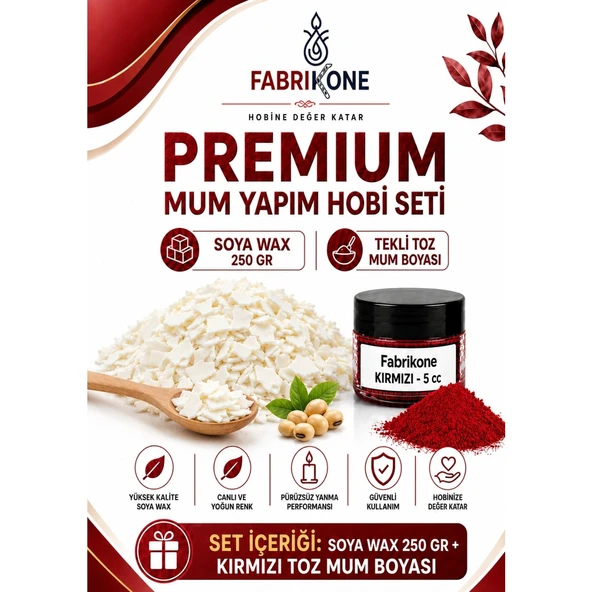 Premium Mum Yapım Hobi Seti - Soya Wax 250 gr - Tekli Toz Mum Boyası - Kırmızı BKFABSW2501K ürün görseli 1