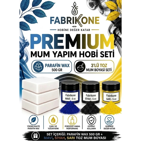 Premium Mum Yapım Hobi Seti - Parafin Wax 500 gr - 3'lü Toz Mum Boyası Seti - Mavi, Siyah, Sarı BKFABPW5003MSSR ürün görseli 1