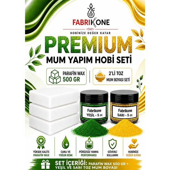 Premium Mum Yapım Hobi Seti - Parafin Wax 500 gr - 2'li Toz Mum Boyası Seti - Yeşil, Sarı BKFABPW5002YSR ürün görseli 1
