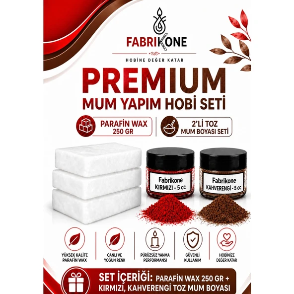 Premium Mum Yapım Hobi Seti - Parafin Wax 250 gr - 2'li Toz Mum Boyası Seti - Kırmızı, Kahverengi BKFABPW2502KKH ürün görseli 1