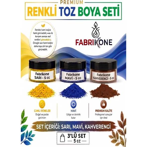 3'lü Set Premium Parafin Soya Wax Toz Mum Boyası Hobi Seti - 5 cc (Sarı, Mavi, Kahverengi) BKFAB3SRMKH5G ürün görseli 1