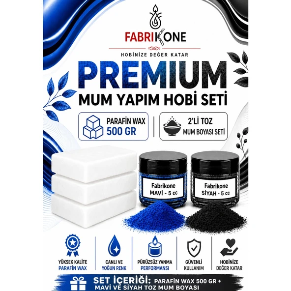 Premium Mum Yapım Hobi Seti - Parafin Wax 500 gr - 2'li Toz Mum Boyası Seti - Mavi, Siyah BKFABPW5002MS ürün görseli 1