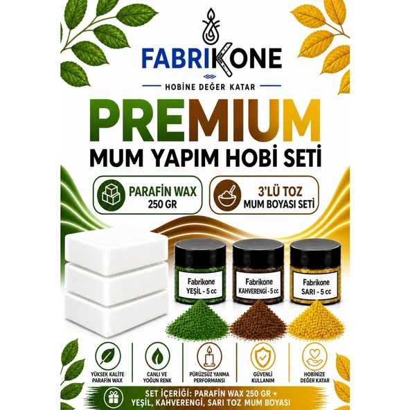 Premium Mum Yapım Hobi Seti - Parafin Wax 250 gr - 3'lü Toz Mum Boyası Seti - Yeşil, Kahverengi, Sarı BKFABPW2503YKHSR ürün görseli 1