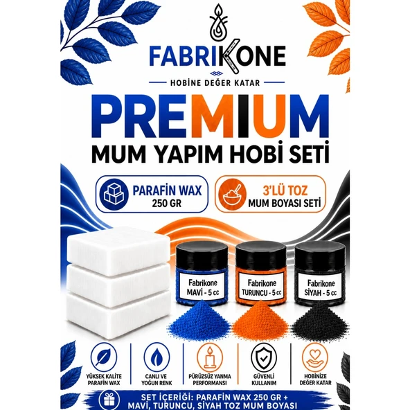 Premium Mum Yapım Hobi Seti - Parafin Wax 250 gr - 3'lü Toz Mum Boyası Seti - Mavi, Turuncu, Siyah BKFABPW2503MTS ürün görseli 1